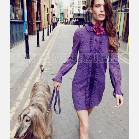 GUCCI SHIRT DRESS RUFFLE DETAIL RED CORAL COTTON CLUNY LACE sz IT 40 US 4 - Picture 4 of 12